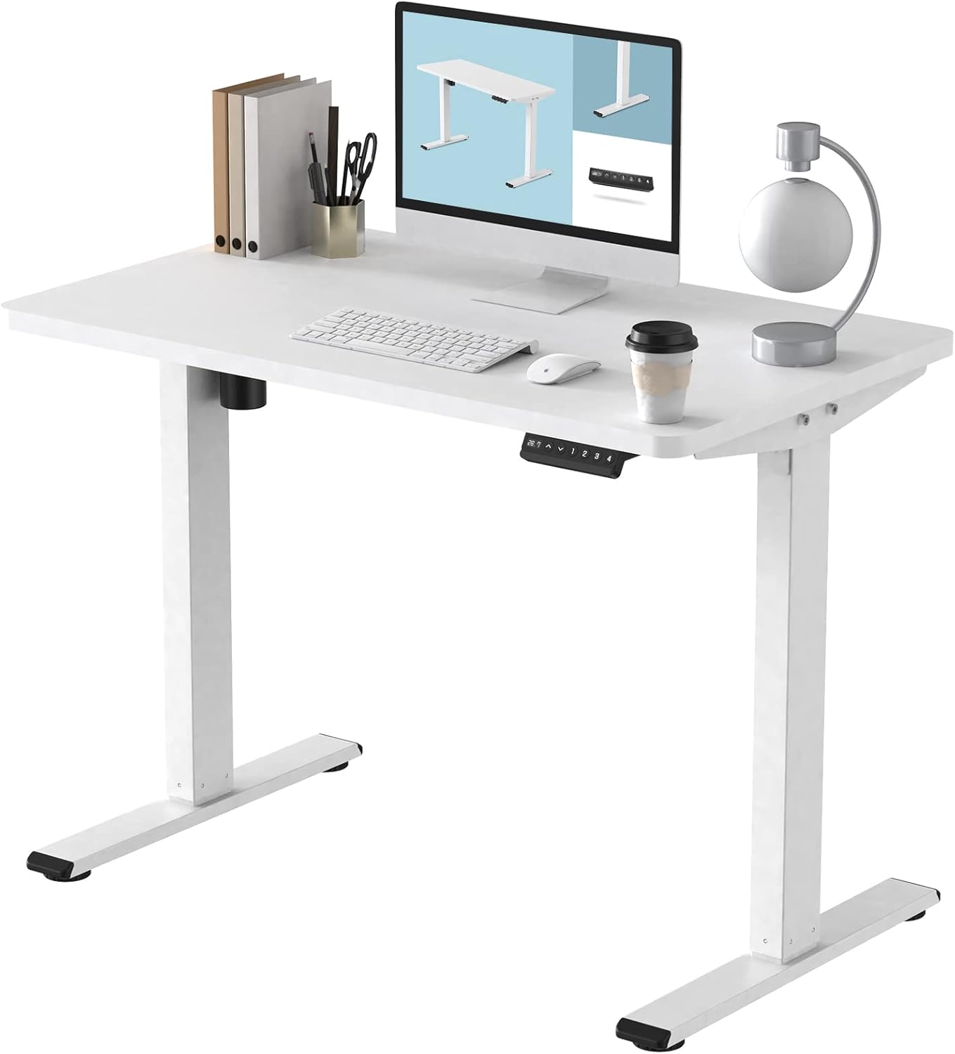 Bamboo Standing Desk 48 x 24 Inches Electric Sit Stand Up Desk with White Frame N325