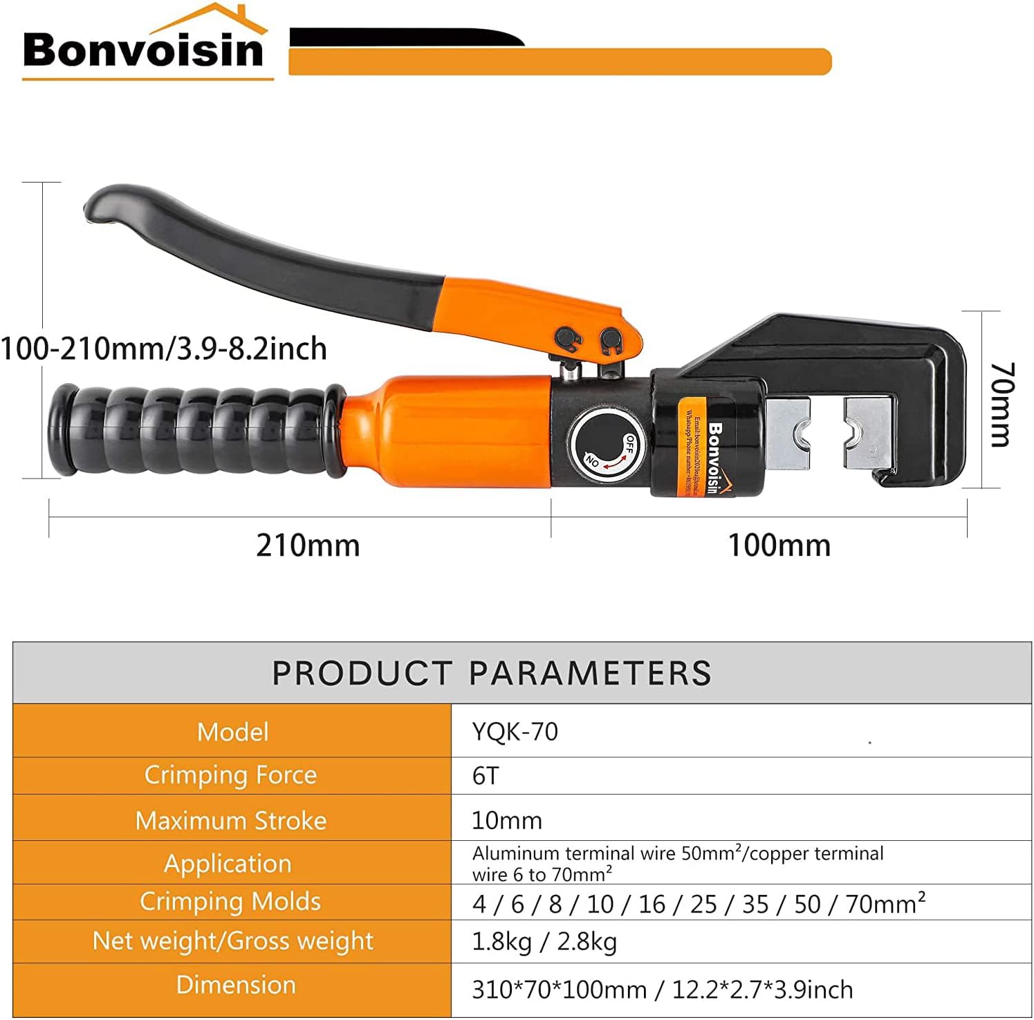Hydraulic Wire Crimper Battery Cable Crimper awg 12-2/0 awg Lug Crimping Tool with 9 Dies T8036
