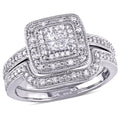 Bridal Set with Princess and Round-Cut Diamond Sterling Silver Halo Set E320
