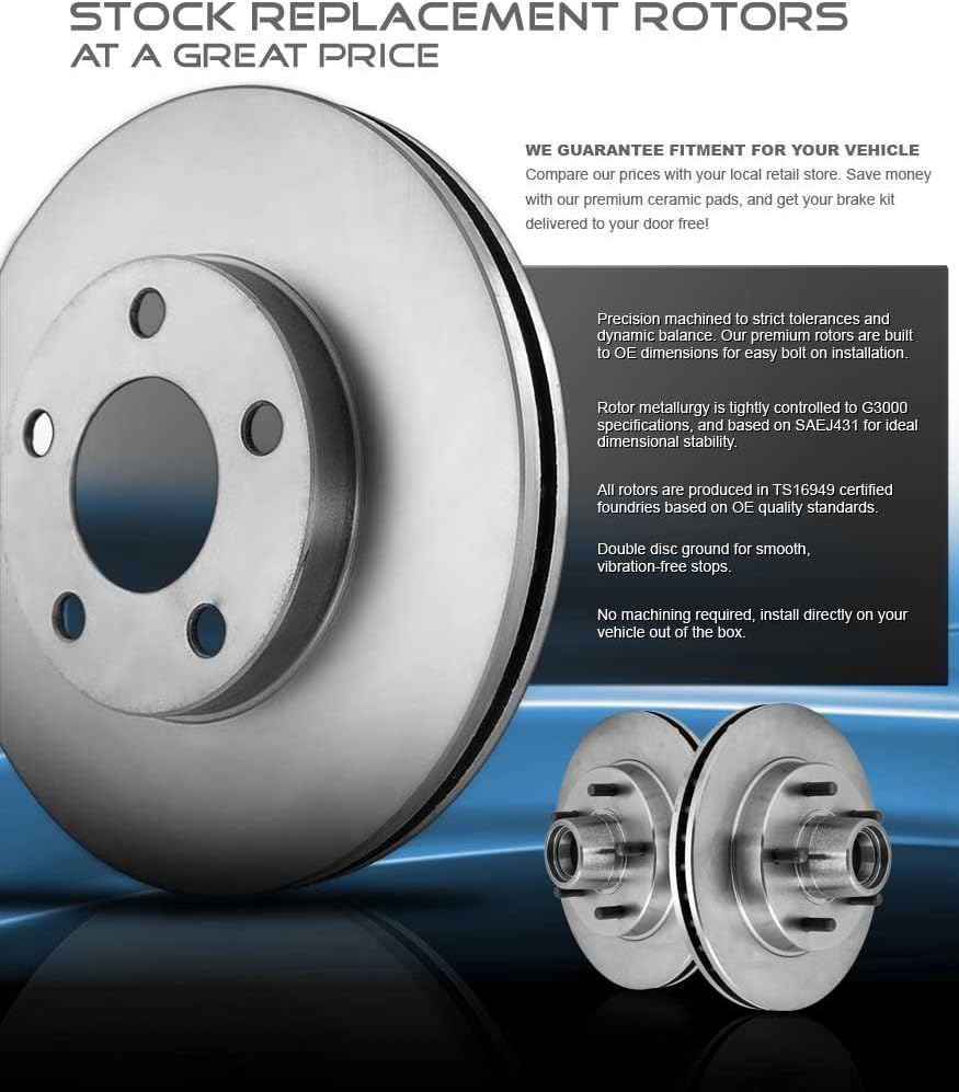 5 Lug Brake Rotors + Ceramic Brake Pads + Clips Y286749