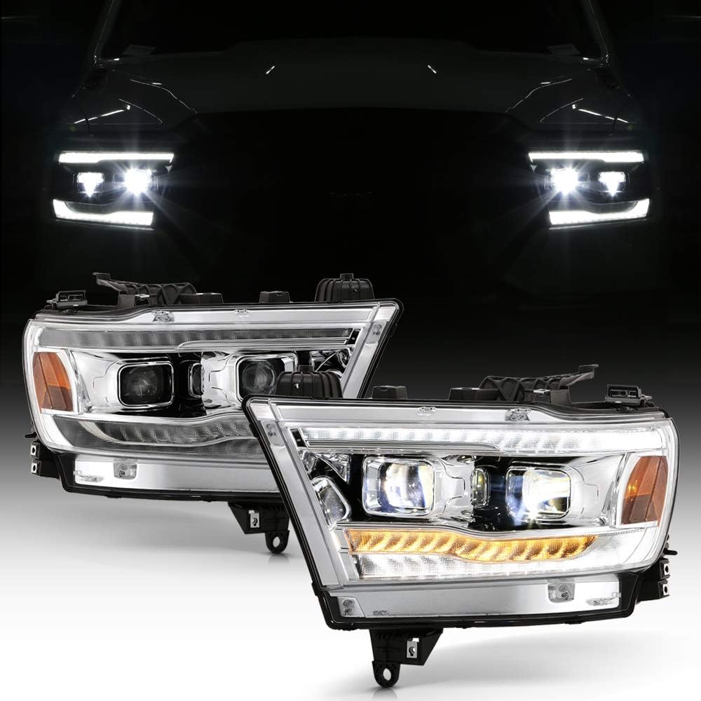 Chrome LED DRL Sequential Signal Dual Projector Headlights W1066