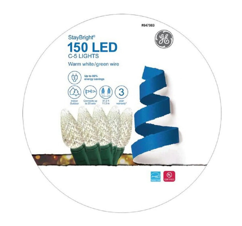 150 LED C-5 Warm White Lights with Green Wire 37.2 FT R107399
