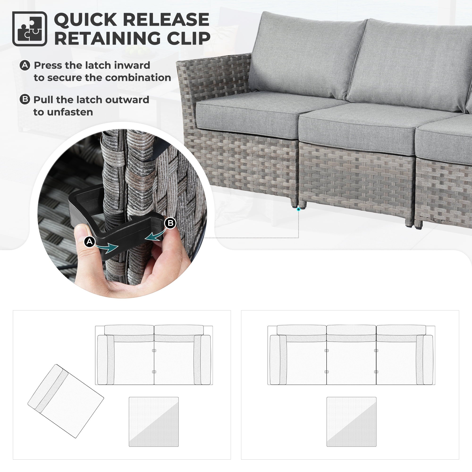 Grey 10 Piece Wicker Patio Conversation Set with Sofa, Ottoman, Fire Pit, Swivel Rocking Chairs J593976