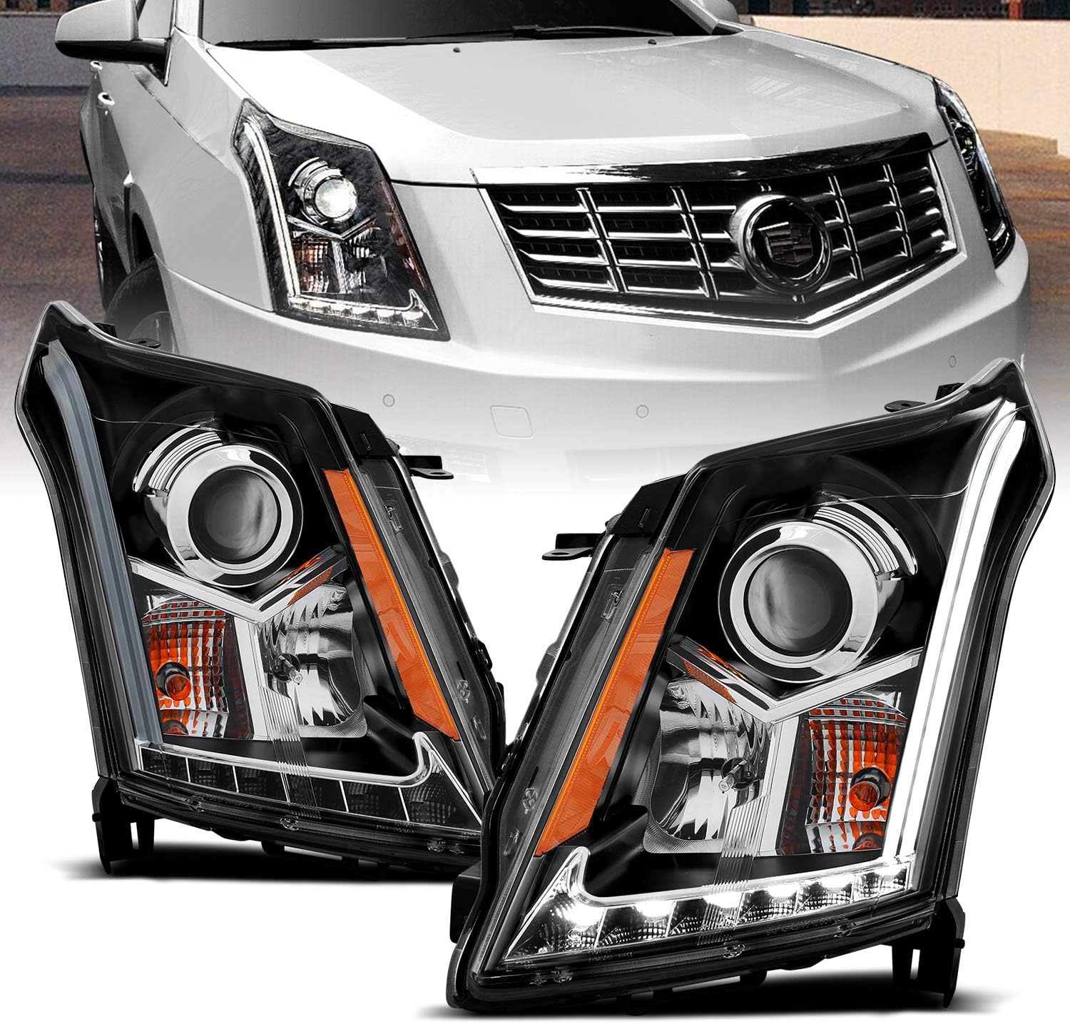 Black Projector Headlights LED Bar Set U98005