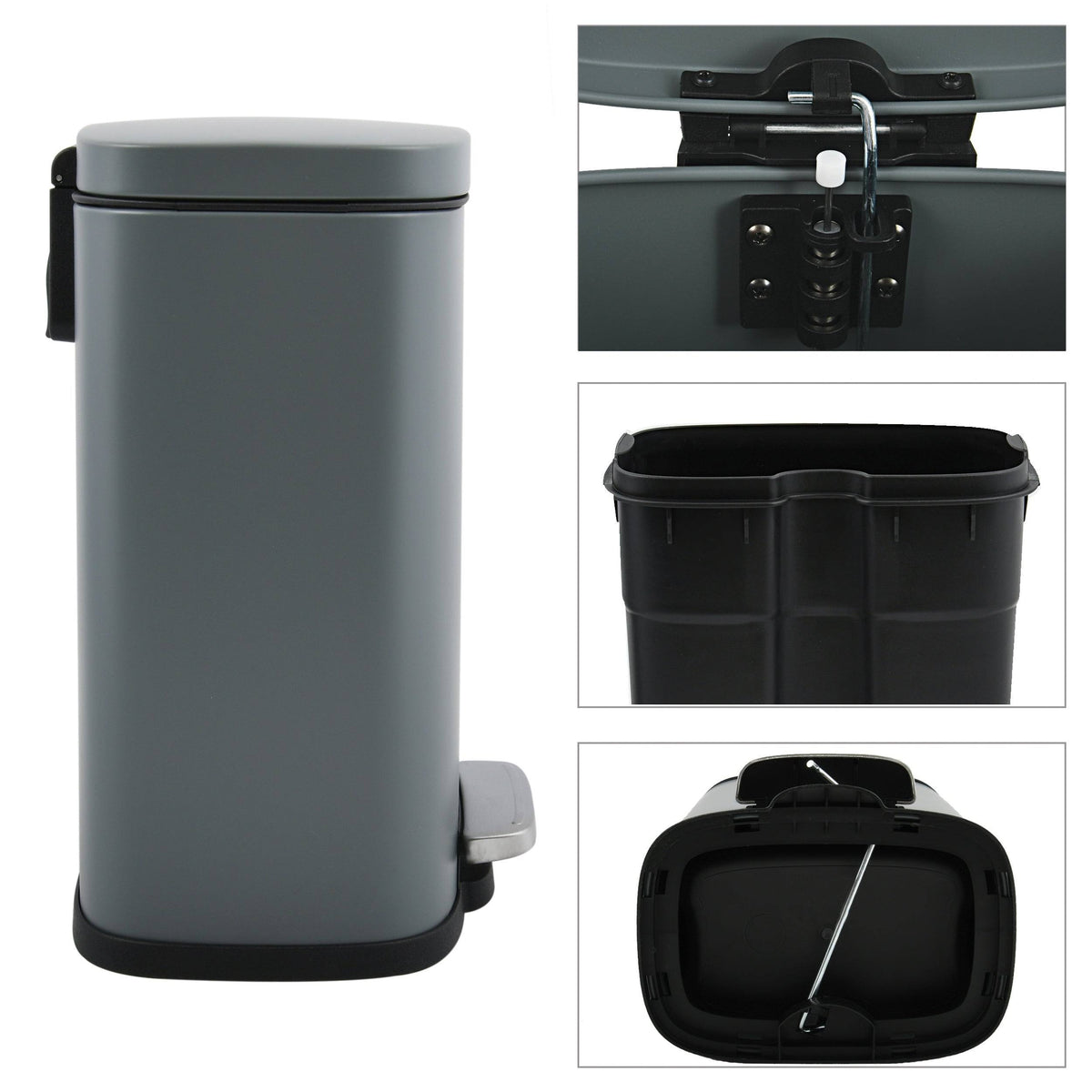 Matte Dark Gray Stainless Steel Step Trash Can F458