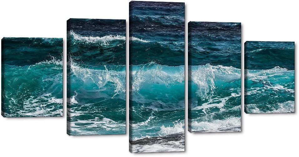 Blue Clear Ocean Seascape Canvas Wall Art with Frame 50''Wx24''H F7088