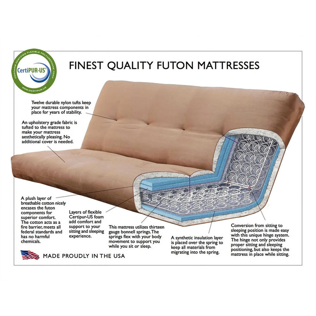 Walnut Futon with Drawers and Linen Gray Mattress J394