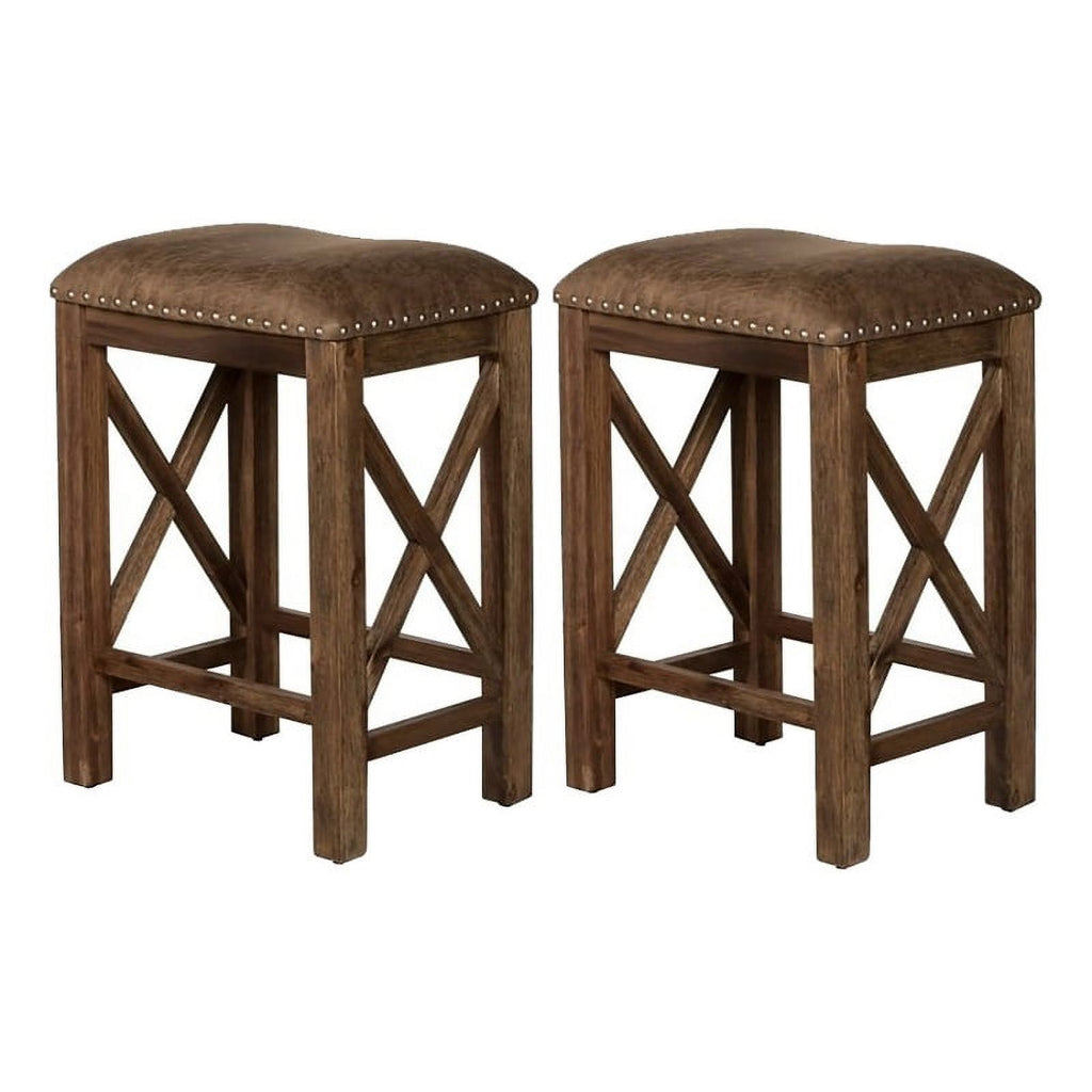 26" Wood/Faux Leather Counter Stool in Brown (Set of 2) K604522