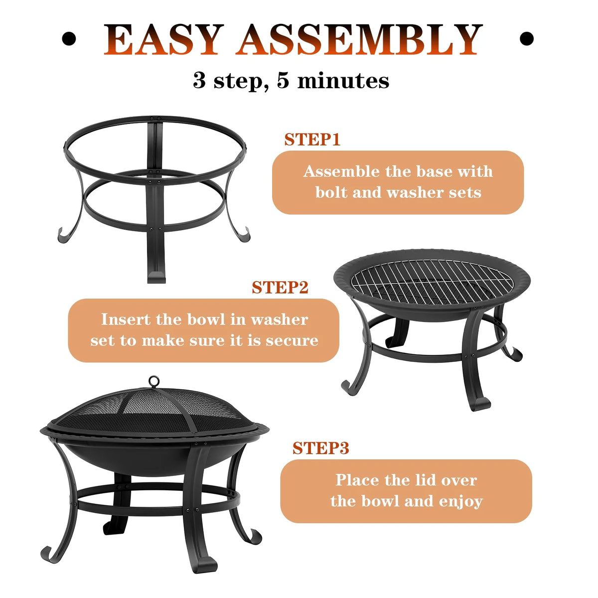 26" Wood Burning Steel Fire Pit with Spark Screen Q85226