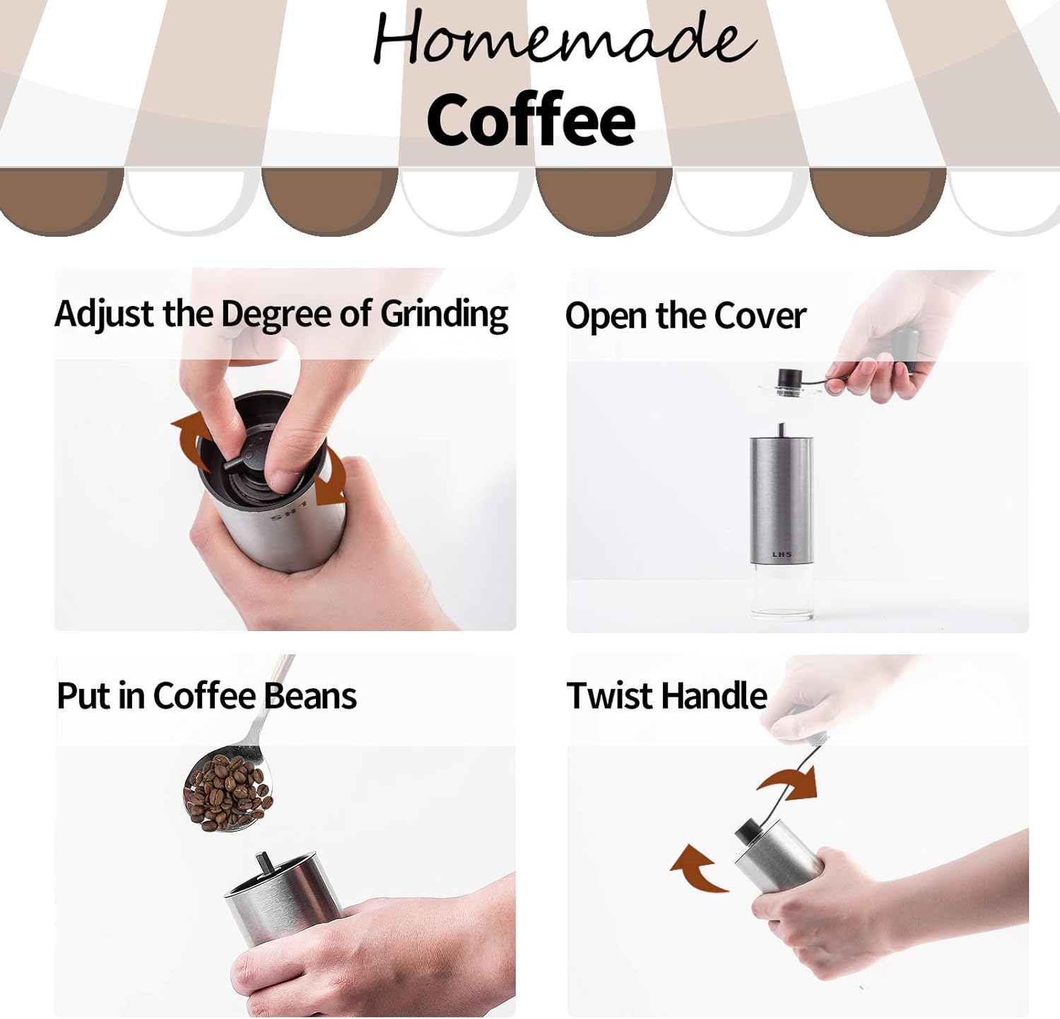Manual Coffee Grinder with Adjustable Setting Ceramic Burr & Scale Cup Stainless Steel Coffee Mill S779