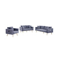 Dark Gray Linen Fabric Sofa Loveseat Chair Set with USB Charging Ports & Pillows M228