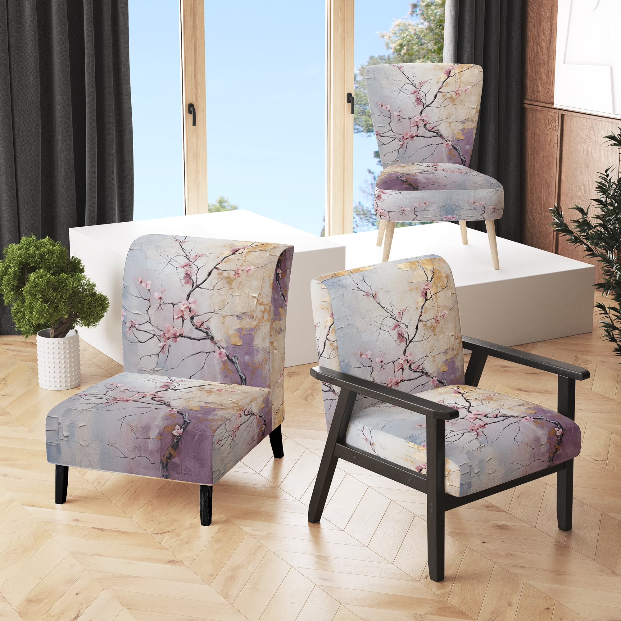 Upholstered Floral Accent Chair and Traditional Arm Chair S174