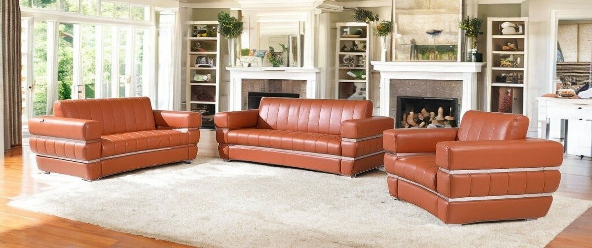 Camel Italian Leather Six Person Seating Set Z7404