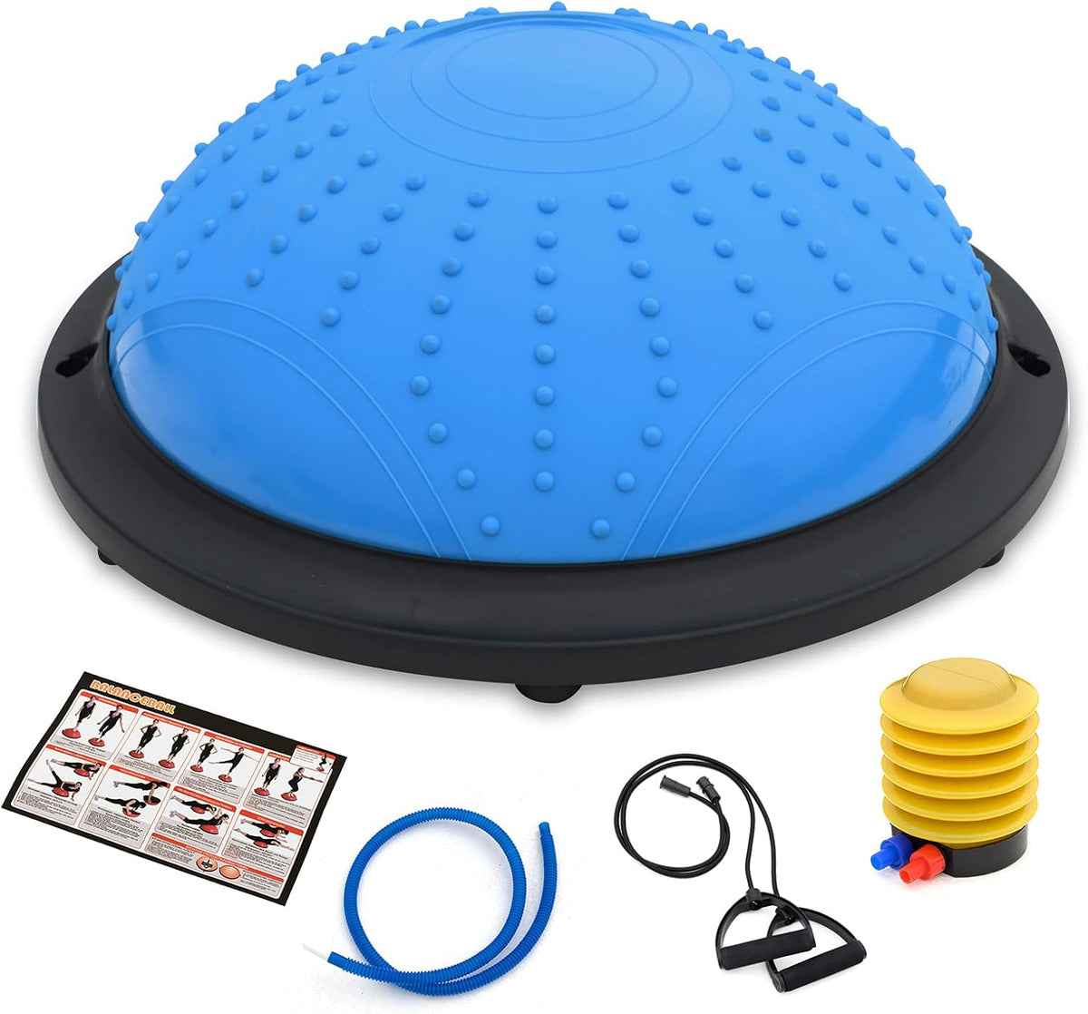 Blue Balance Trainer Half Ball with 2 Resistance Bands, Pack of 2 D880