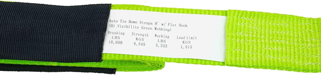 8 Pack 2 x 8' Car Tie Down Ratchet Strap with Flat Hook Green Tire Straps N1167