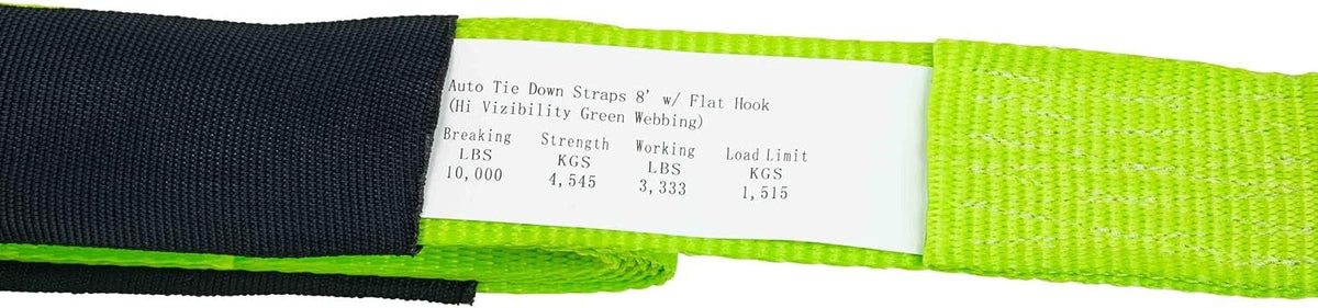 8 Pack 2 x 8' Car Tie Down Ratchet Strap with Flat Hook Green Tire Straps N1167