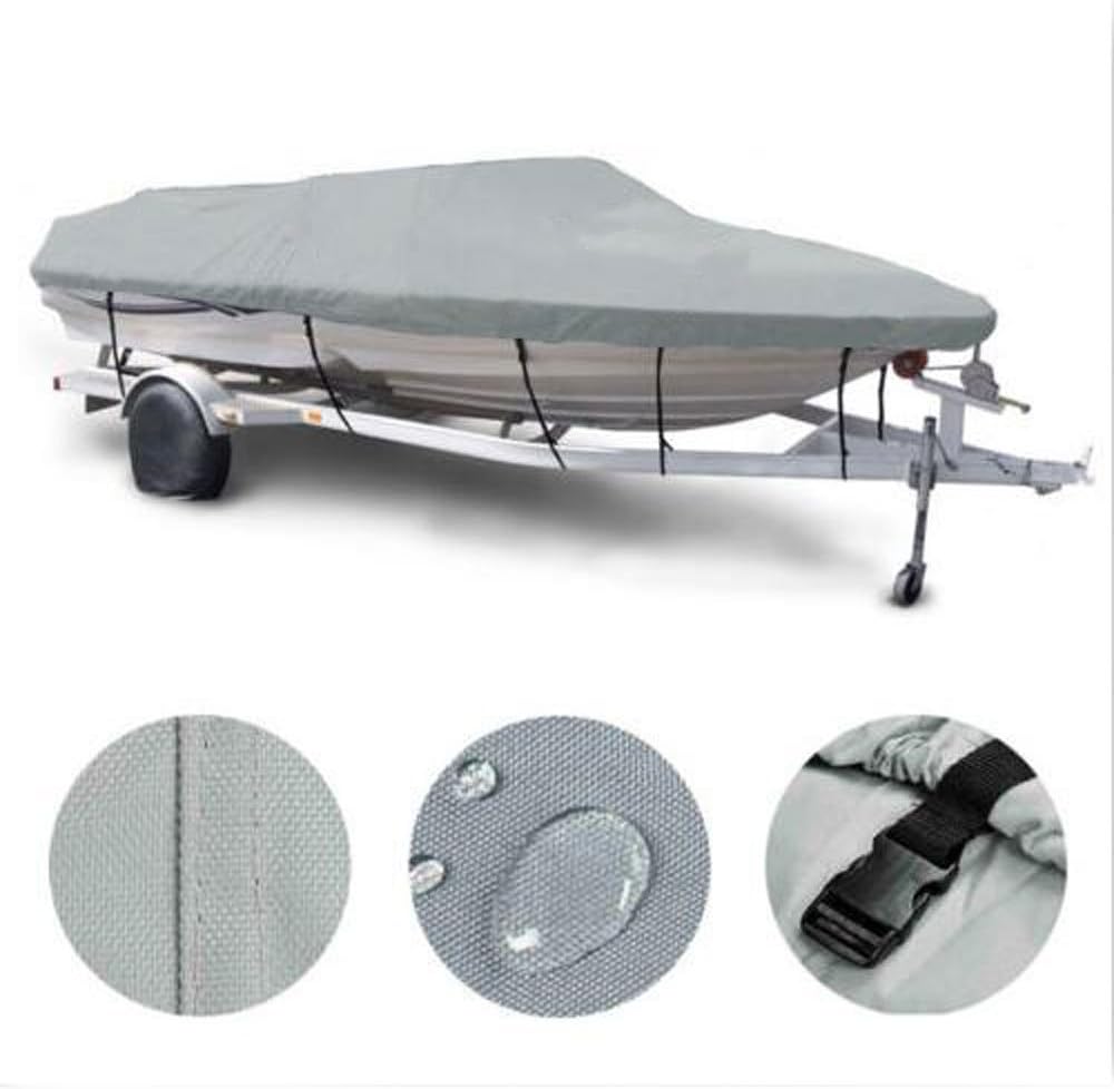 Grey 600D Oxford Fabric Waterproof Trailerable Boat Cover with Carrying Bag Q41190