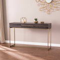 Black Oak Antique Brass Console Table with Storage W59766