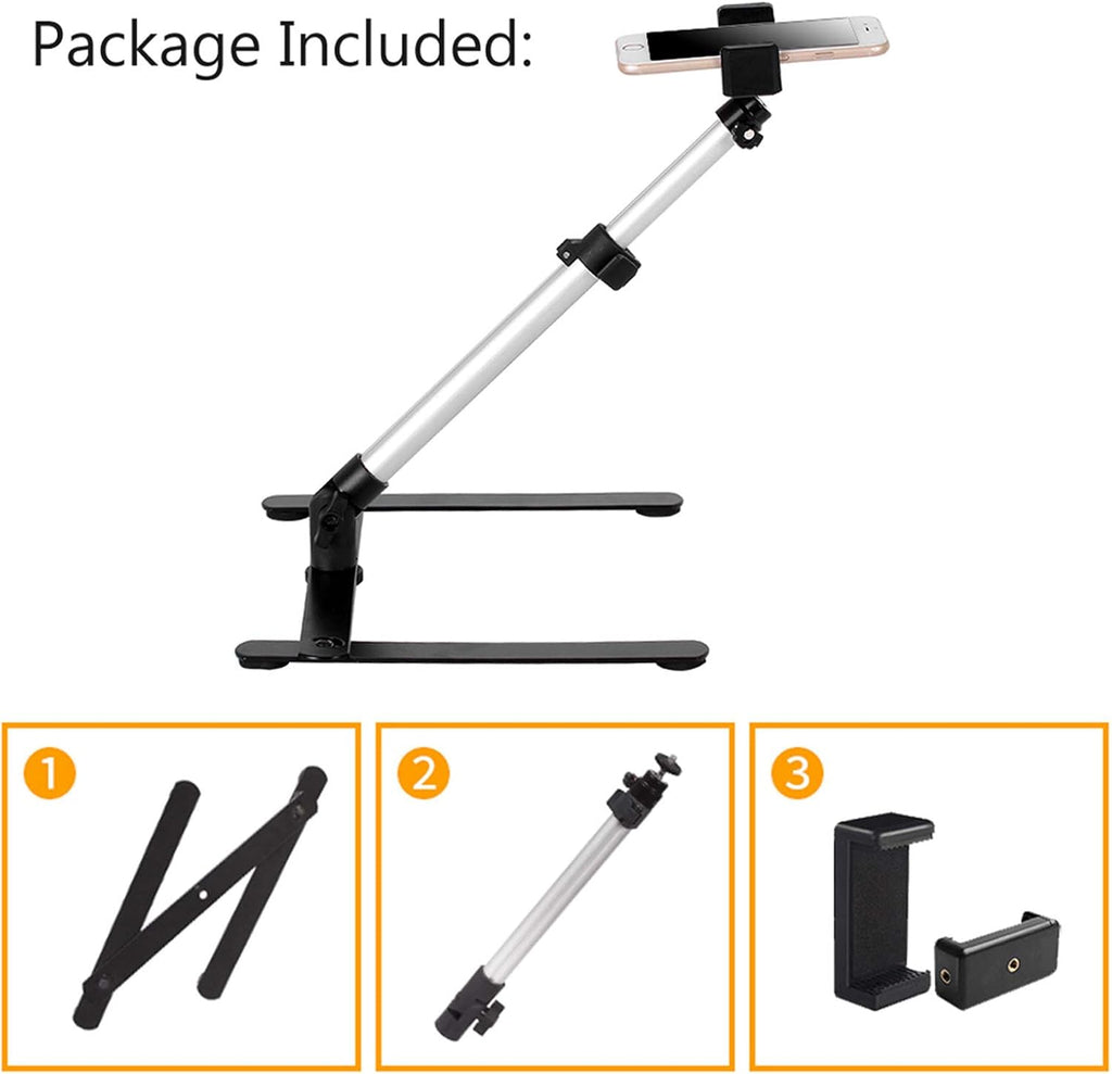 Pack of 2 Adjustable Overhead Phone Tripod Stand with Cellphone Holder U386