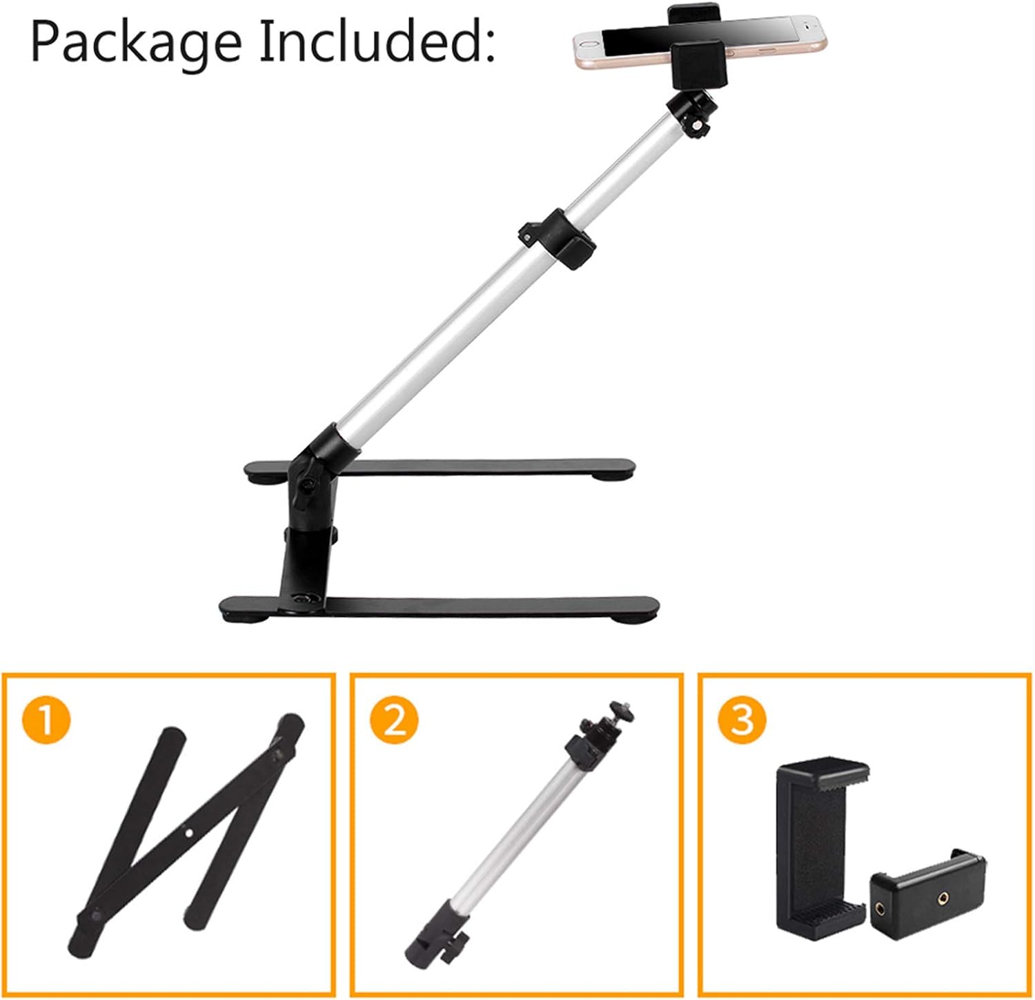 Pack of 2 Adjustable Overhead Phone Tripod Stand with Cellphone Holder U386