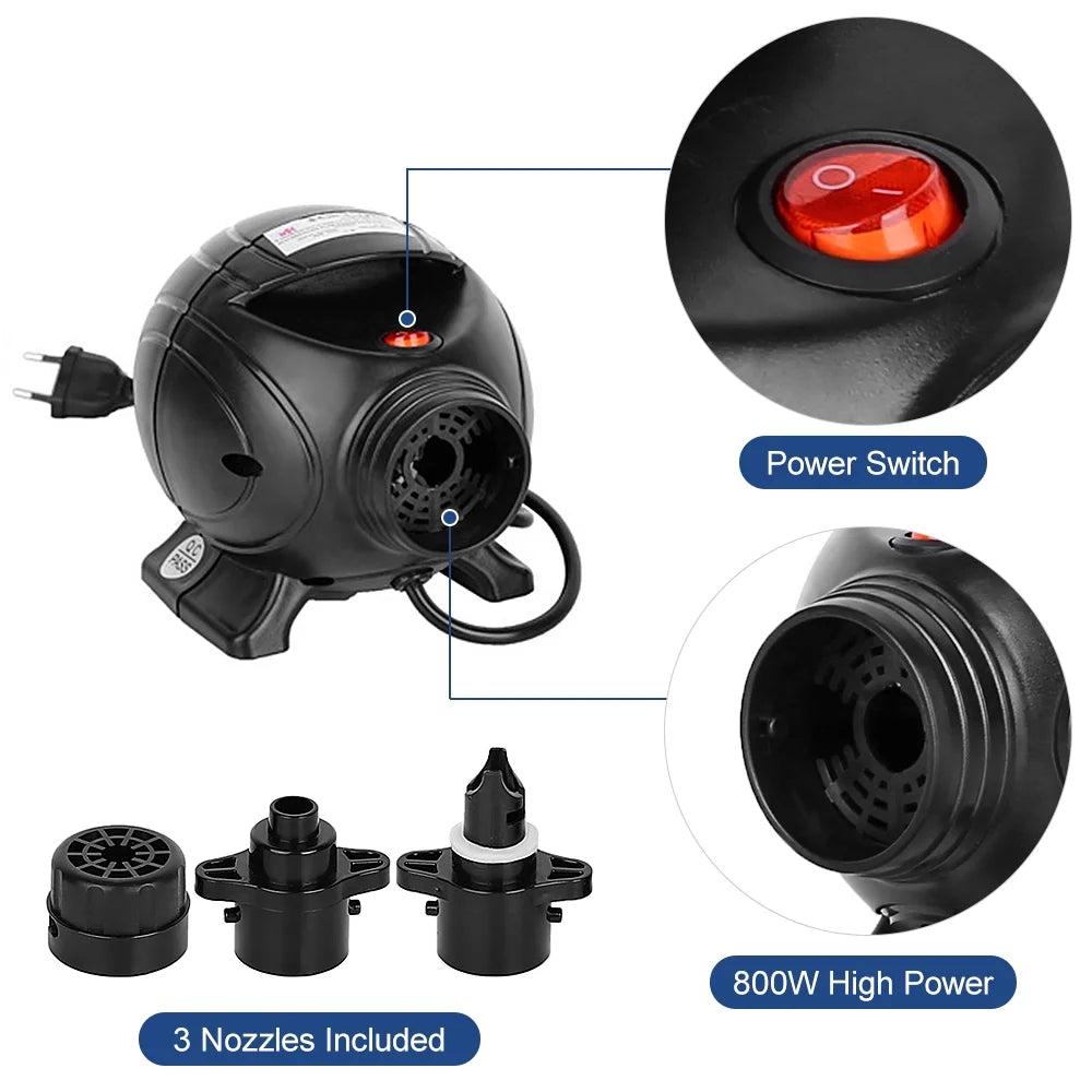 Portable 800W Electric Air Pump Inflator Deflator with 3 Nozzles D240528