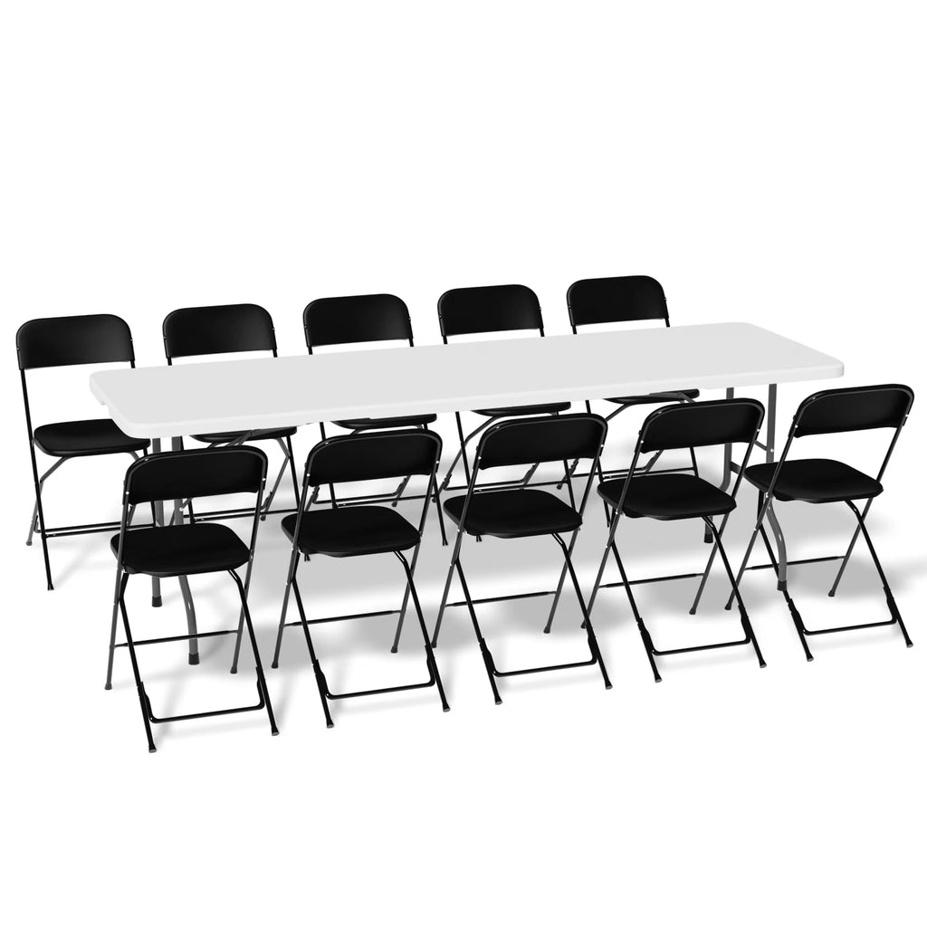 11 Pieces 8 Ft White Heavy Duty Folding Utility Table and Chair Set M57421