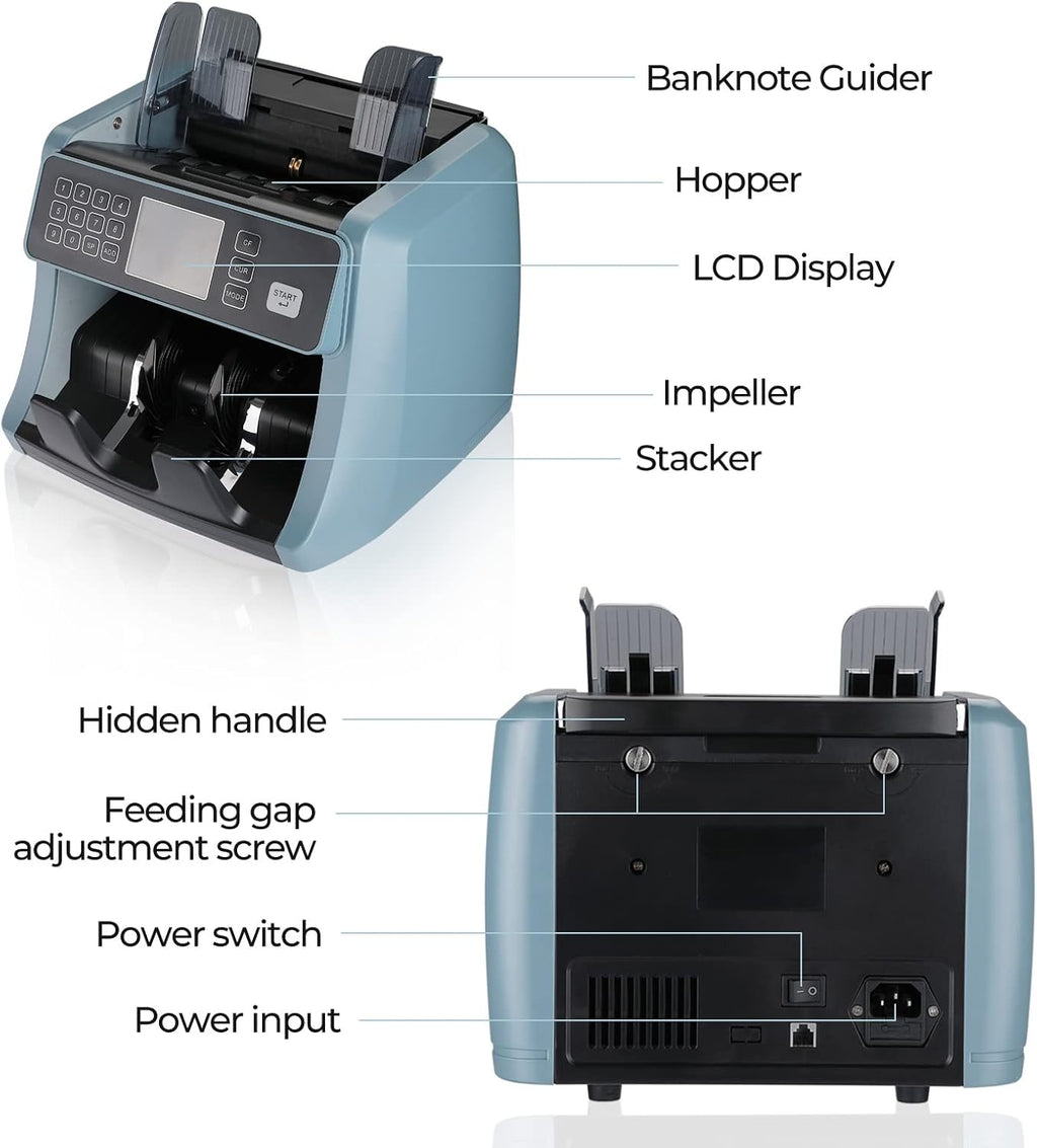 Money Counter Machine with UV/IR/MG/DD Detection, 1200 Bills/Min Speed K274