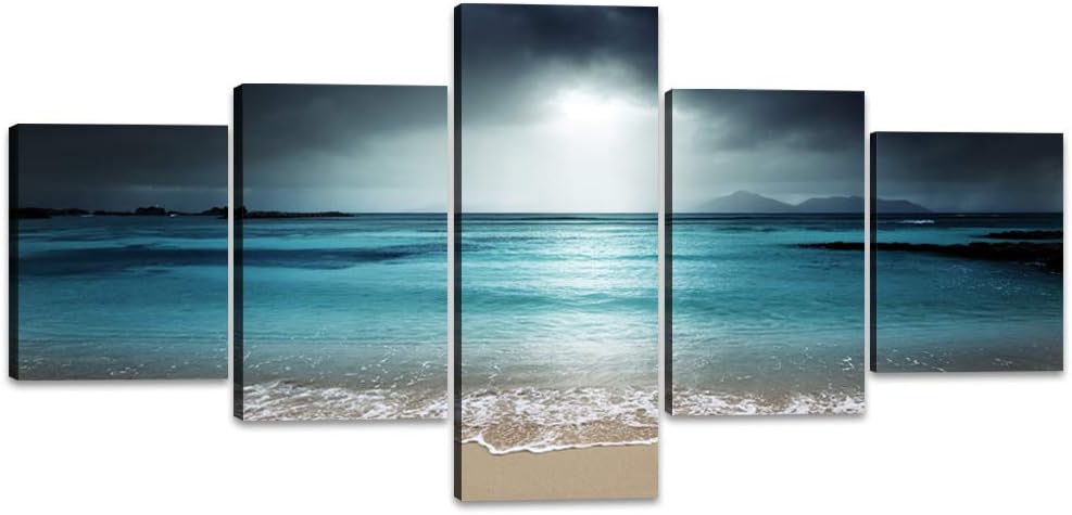 Blue Clear Ocean Seascape Canvas Wall Art with Frame 50''Wx24''H F7088