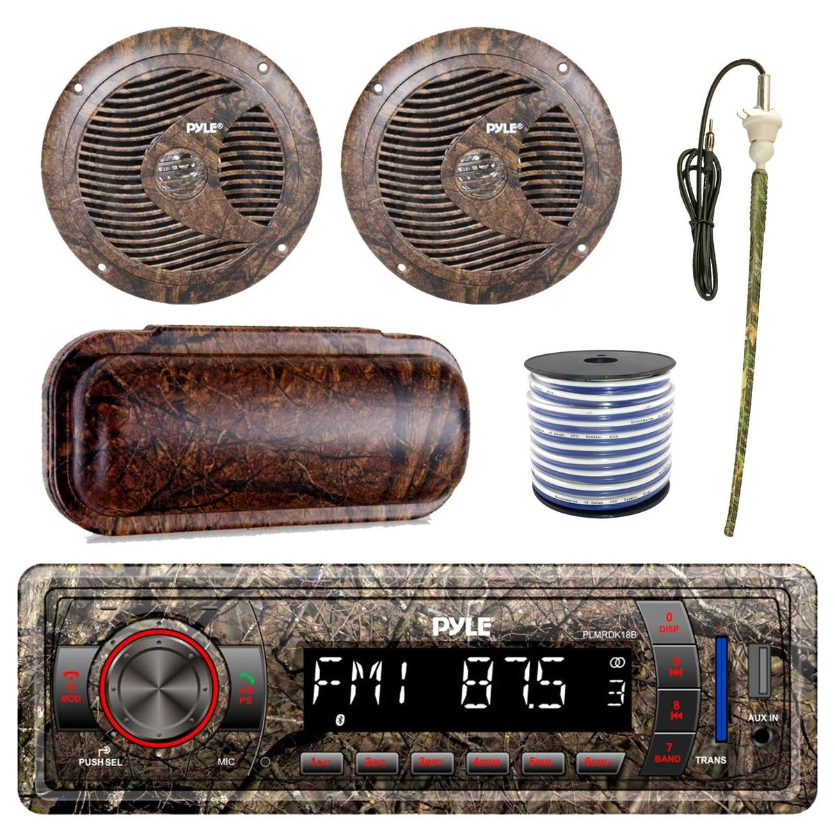 Camo Bluetooth MP3 USB AUX Radio, 6.5'' Waterproof Camo Speakers, Stereo Shield Cover I17014