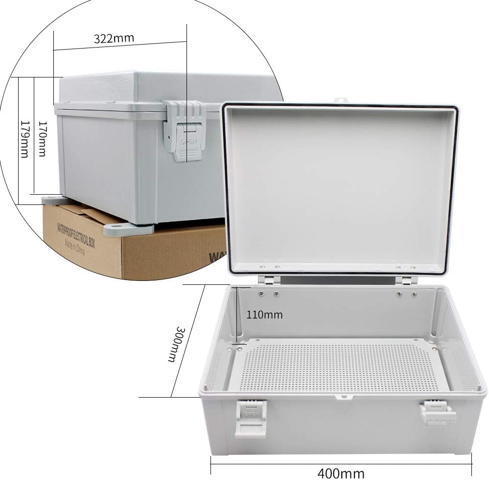 Outdoor Electrical Box Weatherproof Plastic Hinged Cover with 2 NPT 3/4” Glands T1626
