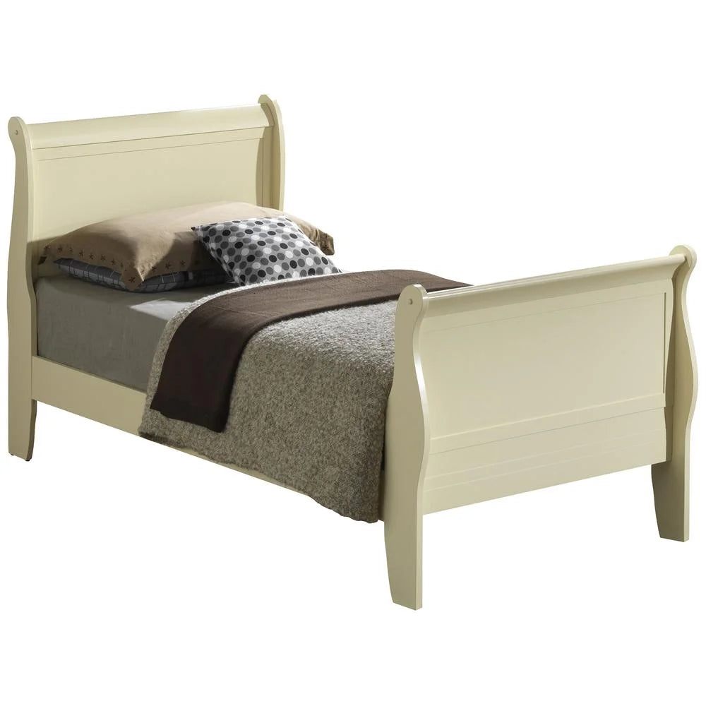Beige Twin Sleigh Bed with Headboard and Footboard J557996