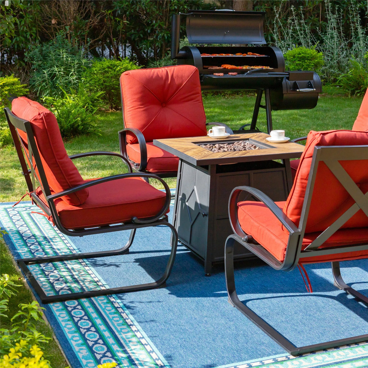 Set of 2 Outdoor Dining Chairs with Cushions, Black&Red G281