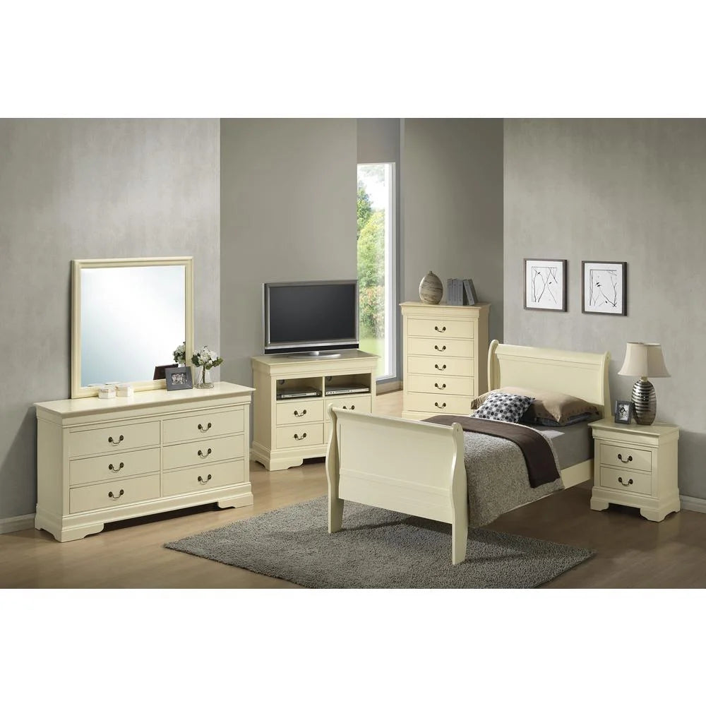 Beige Twin Sleigh Bed with Headboard and Footboard J557996