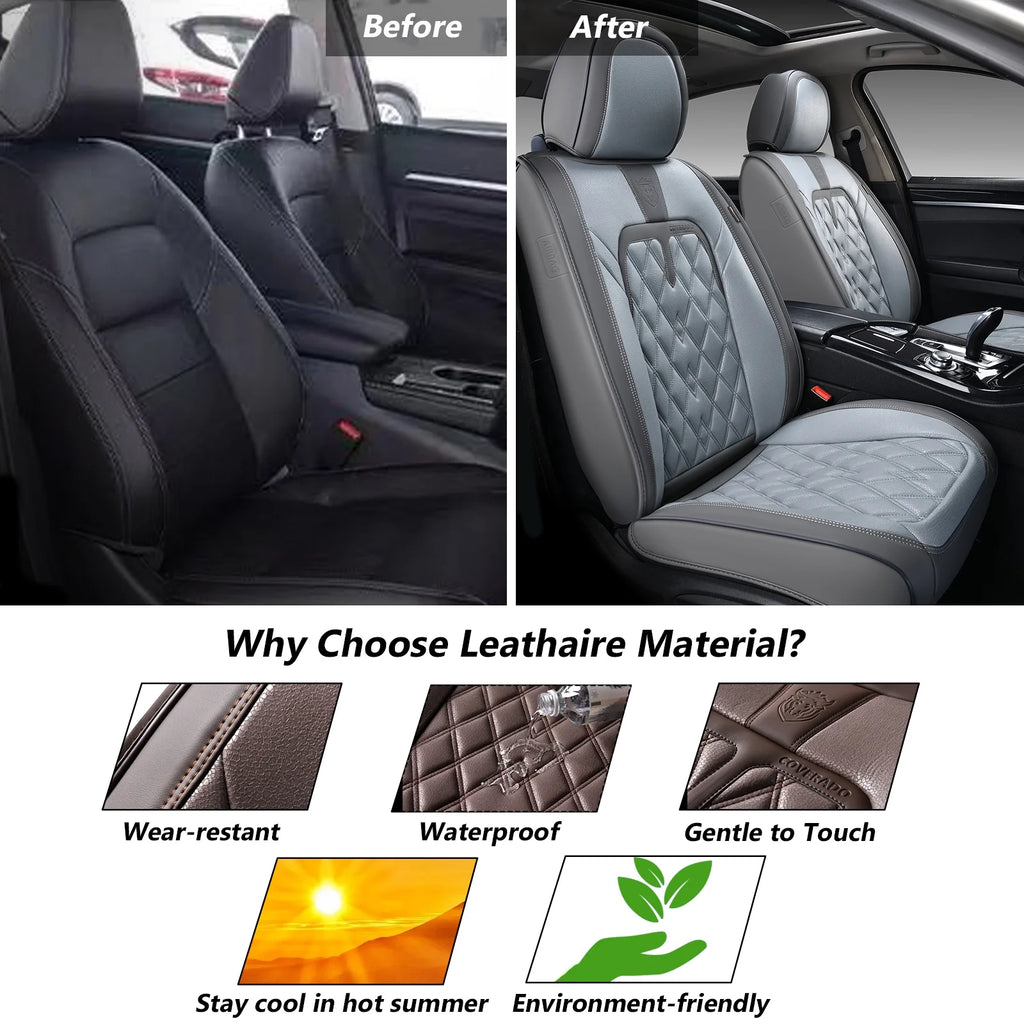Gray Faux Leather Car Seat Covers Full Set 5 Seats Waterproof Universal Fit Y963
