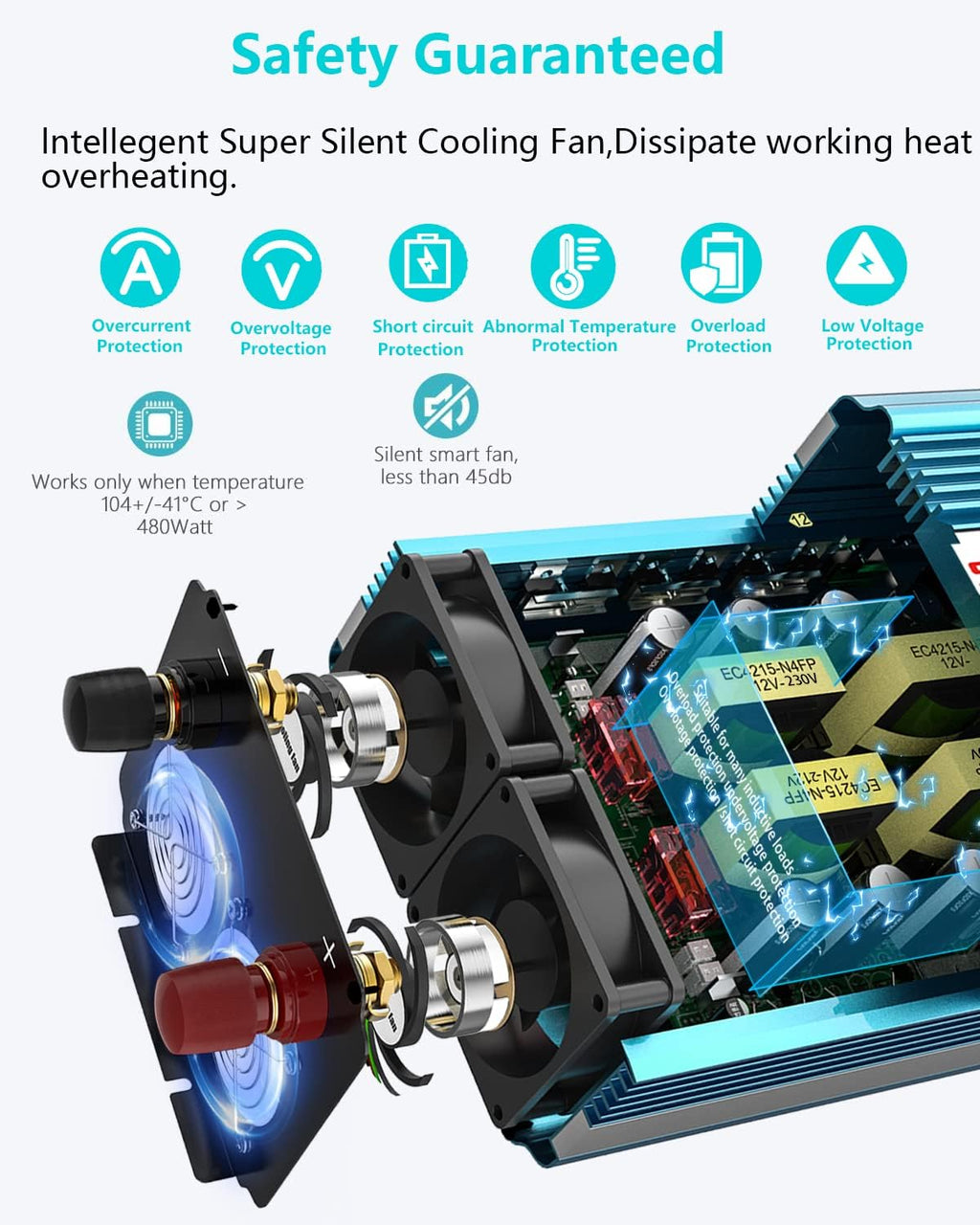 2000W Pure Sine Wave Power Inverter 12V DC to AC 110V/120V Converter with LCD Display R2008