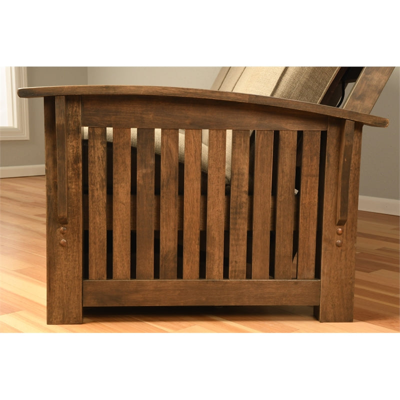 Walnut Futon with Drawers and Linen Gray Mattress J394