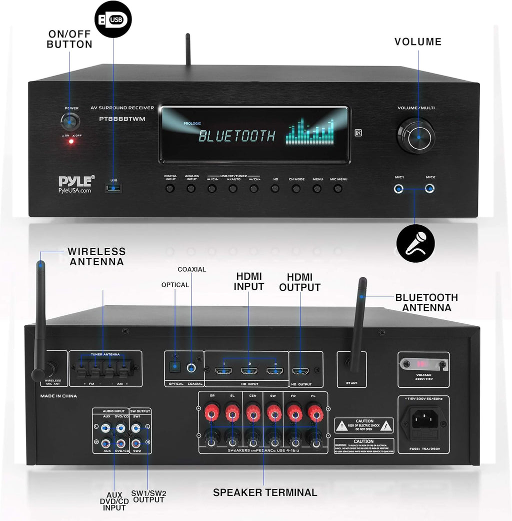 1000W Bluetooth Stereo Amplifier with 2 UHF Wireless Microphone W437175