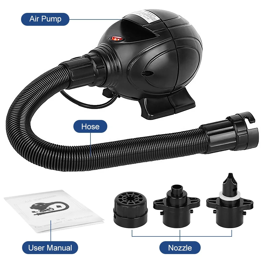 Portable 800W Electric Air Pump Inflator Deflator with 3 Nozzles D240528
