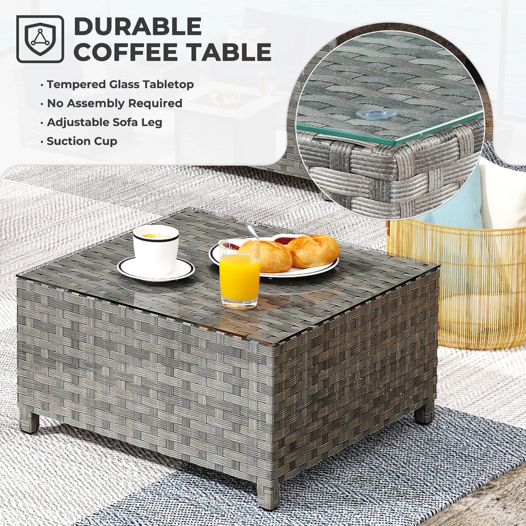 Grey 10 Piece Wicker Patio Conversation Set with Sofa, Ottoman, Fire Pit, Swivel Rocking Chairs J593976