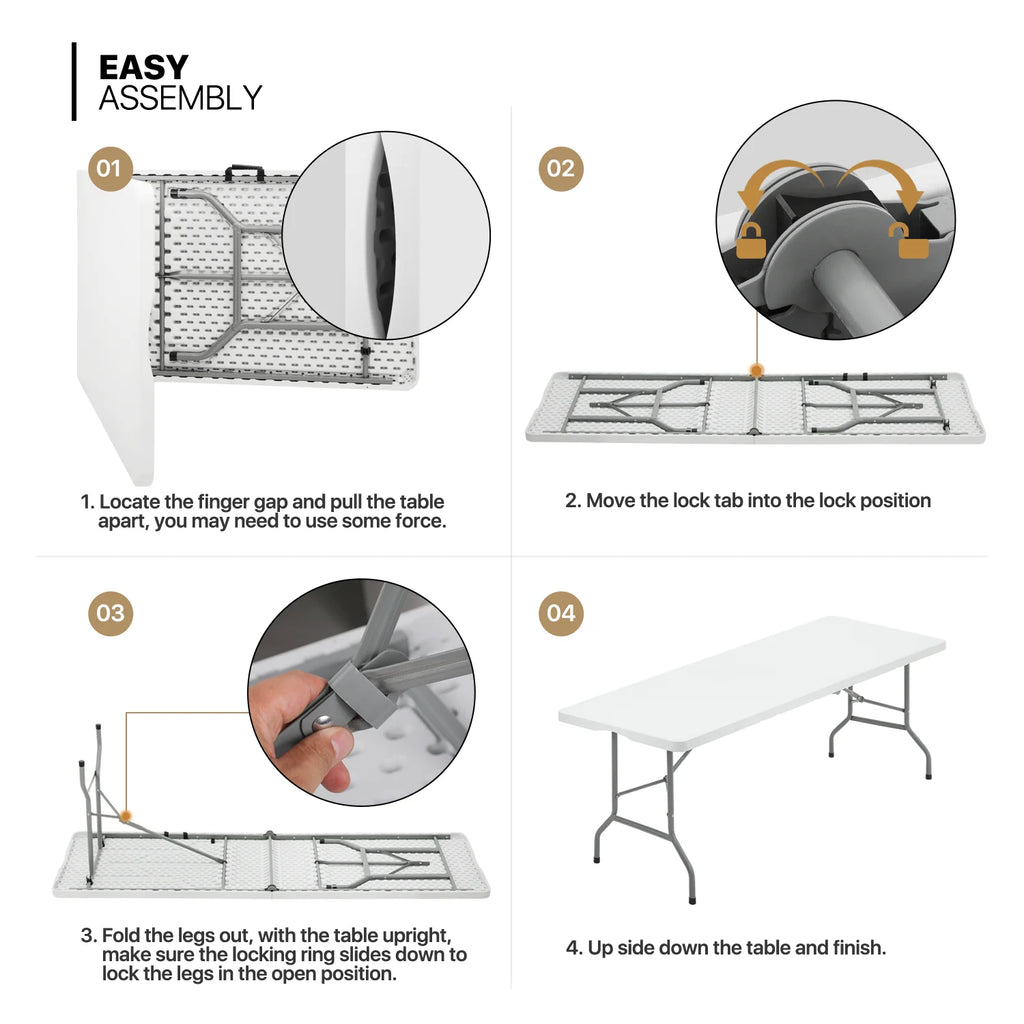 11 Pieces 8 Ft White Heavy Duty Folding Utility Table and Chair Set M57421