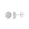 925 Sterling Silver Round Floral Starburst Lab Grown Diamond Stud Earrings L287
