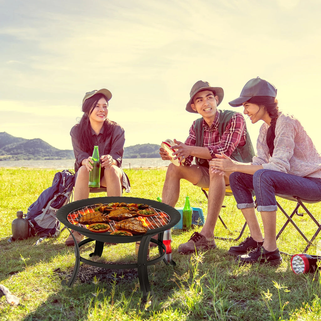 26" Wood Burning Steel Fire Pit with Spark Screen Q85226