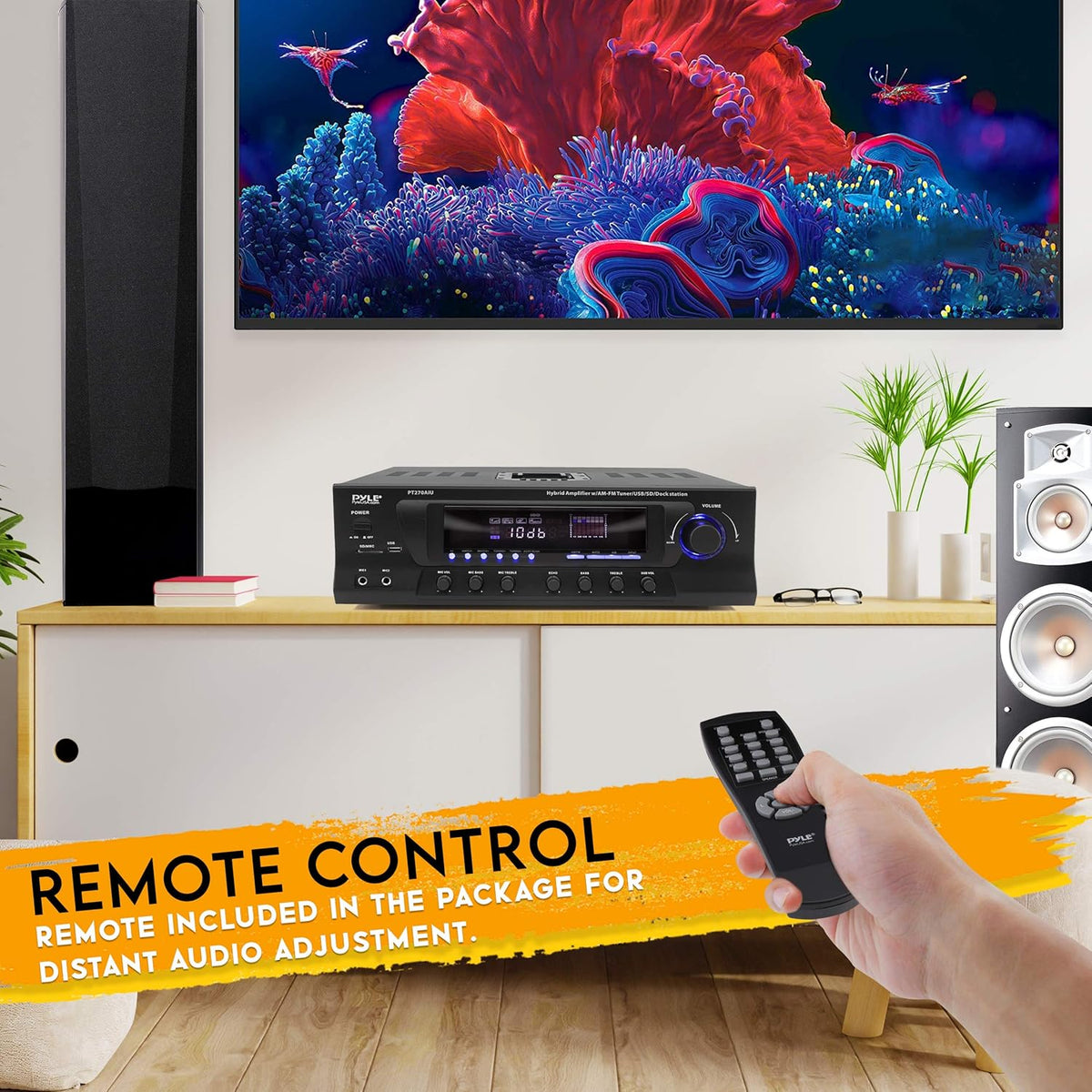 300W Digital Stereo Receiver System with AM/FM Tuner, USB/SD MP3 Player, Subwoofer Control, A/B Speaker, iPod/MP3 Input, Karaoke, Cable & Remote Sensor I78399