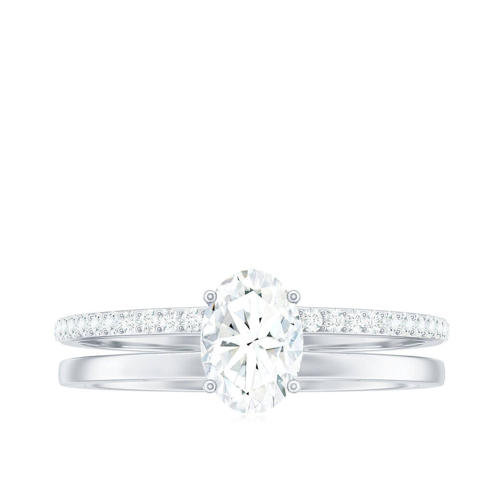 Oval Cut Moissanite Solitaire Double Band Ring, 925 Sterling Silver X374