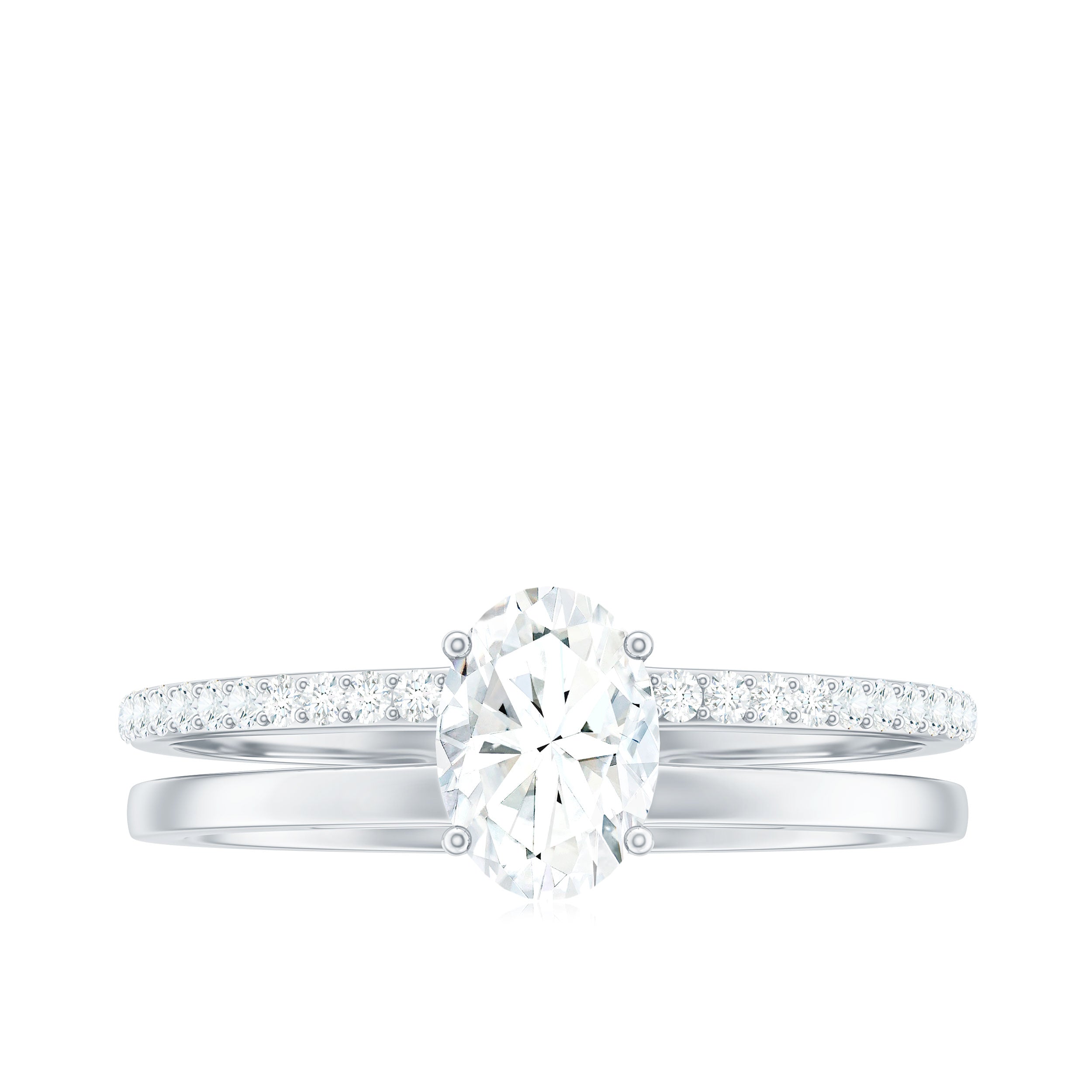 Oval Cut Moissanite Solitaire Double Band Ring, 925 Sterling Silver X374