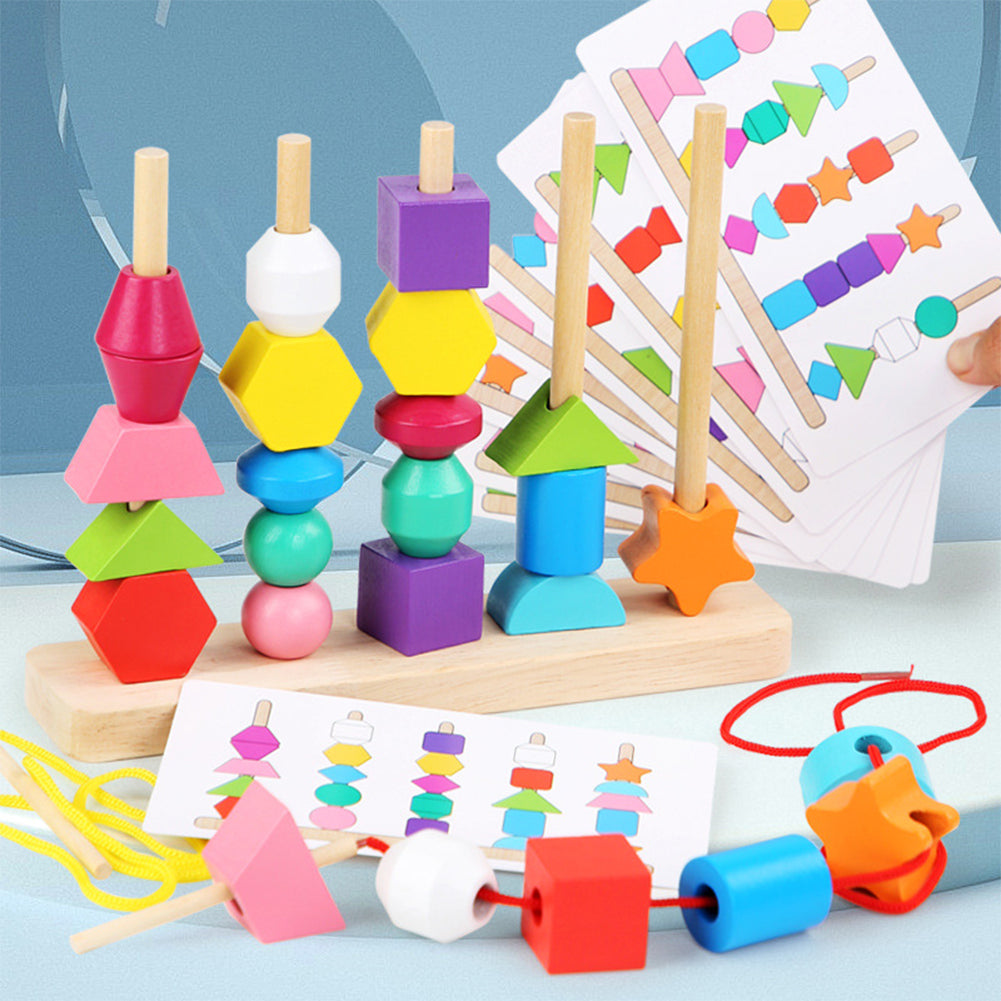 Wooden Stacking Blocks Lacing Beads Shape Matching Toy B43617