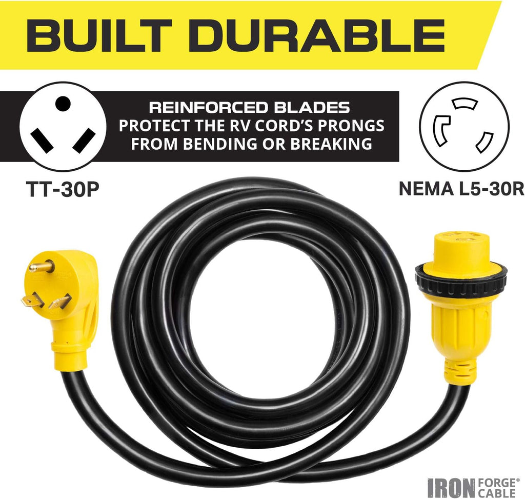 30 Amp RV Extension Cord 25 Ft 10/3 STW TT-30P to NEMA L5-30R 125v Power Cord Q93677