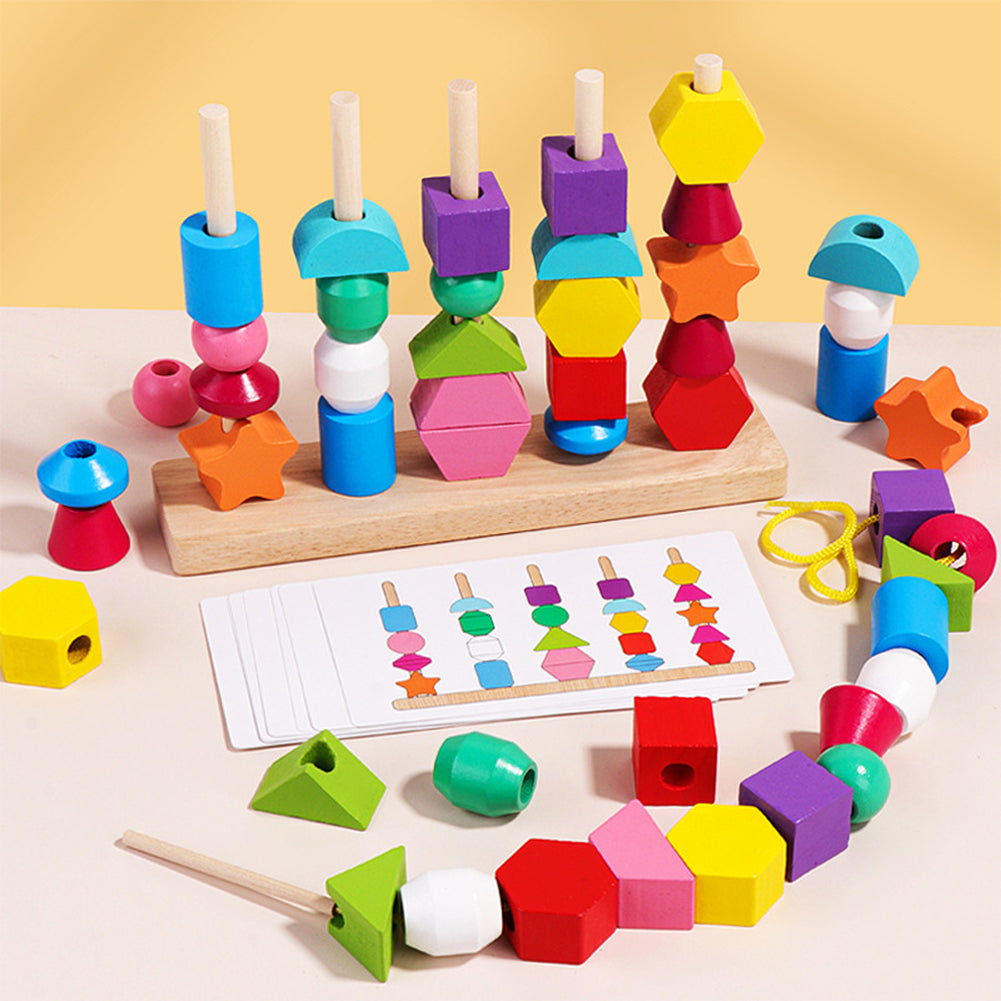 Wooden Stacking Blocks Lacing Beads Shape Matching Toy B43617