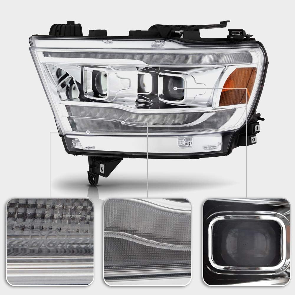 Chrome LED DRL Sequential Signal Dual Projector Headlights W1066