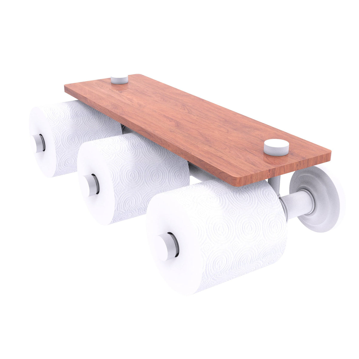 Matte White Wall Mount Toilet Paper Holder with Wood Shelf W304476